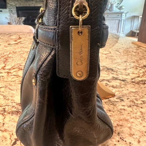 Cole Haan vintage black genuine leather purse bag shoulder straps western moto - Picture 6 of 16